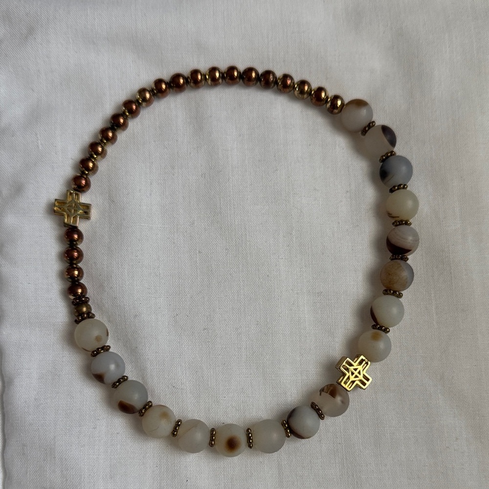 Elegant Beaded Choker Necklace with Gold Cross Accents